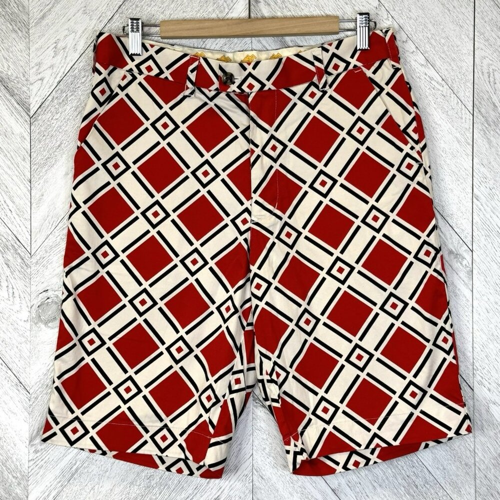 Loudmouth Golf Shorts Mens Size 34 Red Diamond Pattern 10" Inseam